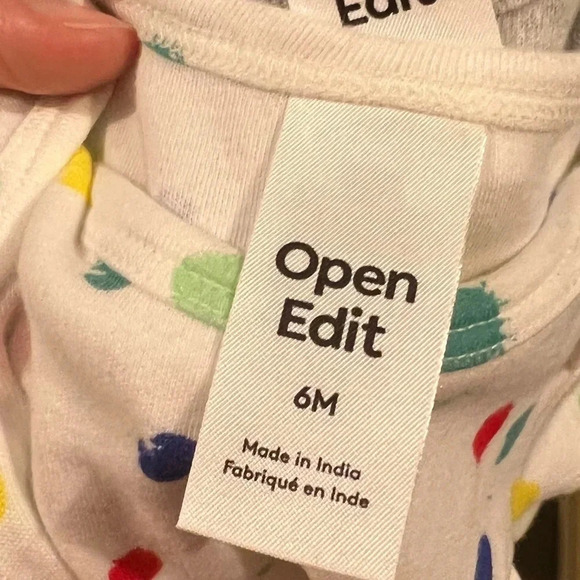 Open Edit White Gray Polka Dot Bodysuit Set 6 months - Picture 2 of 3